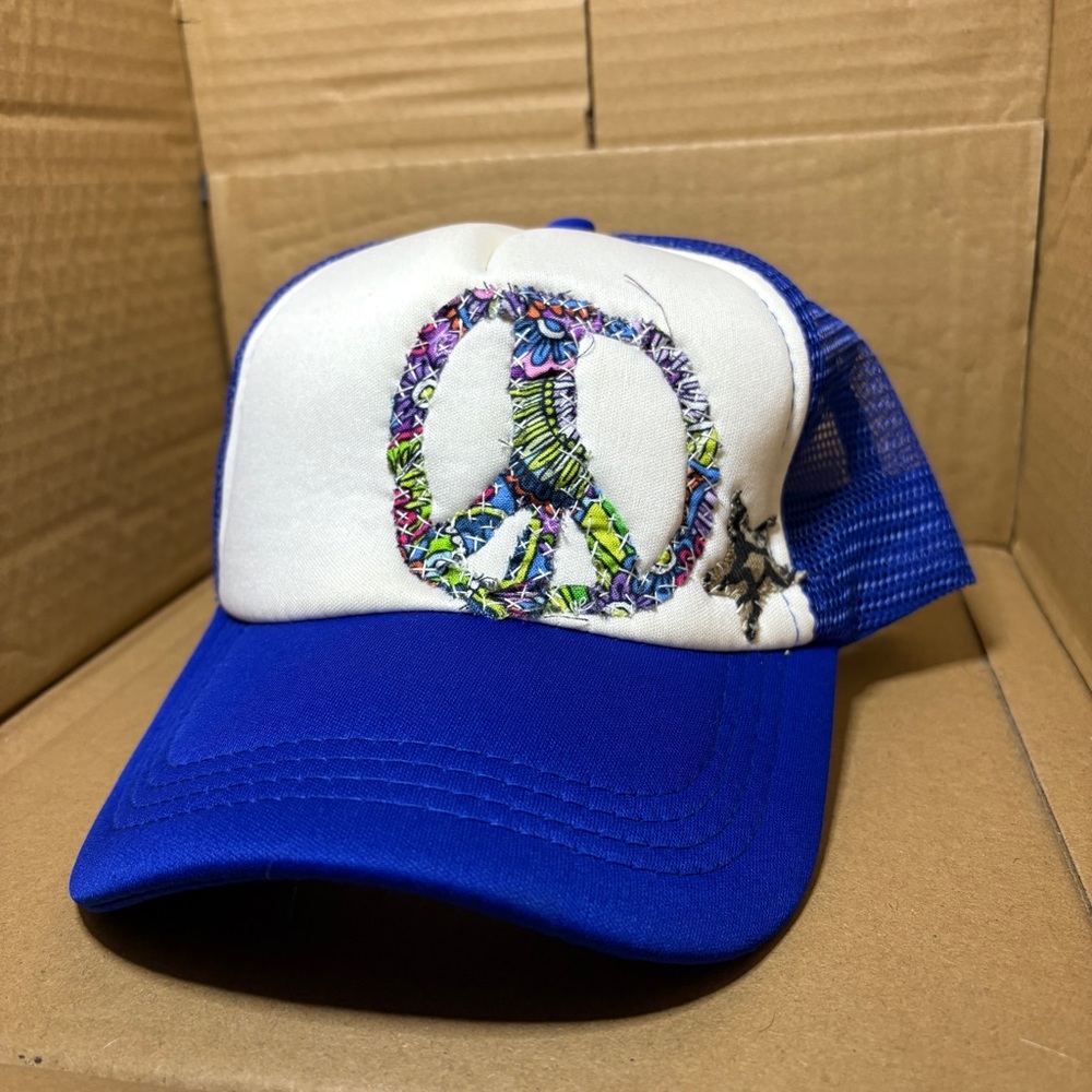 Custom Hand Stitched Peace Sign Patch Trucker Hat
